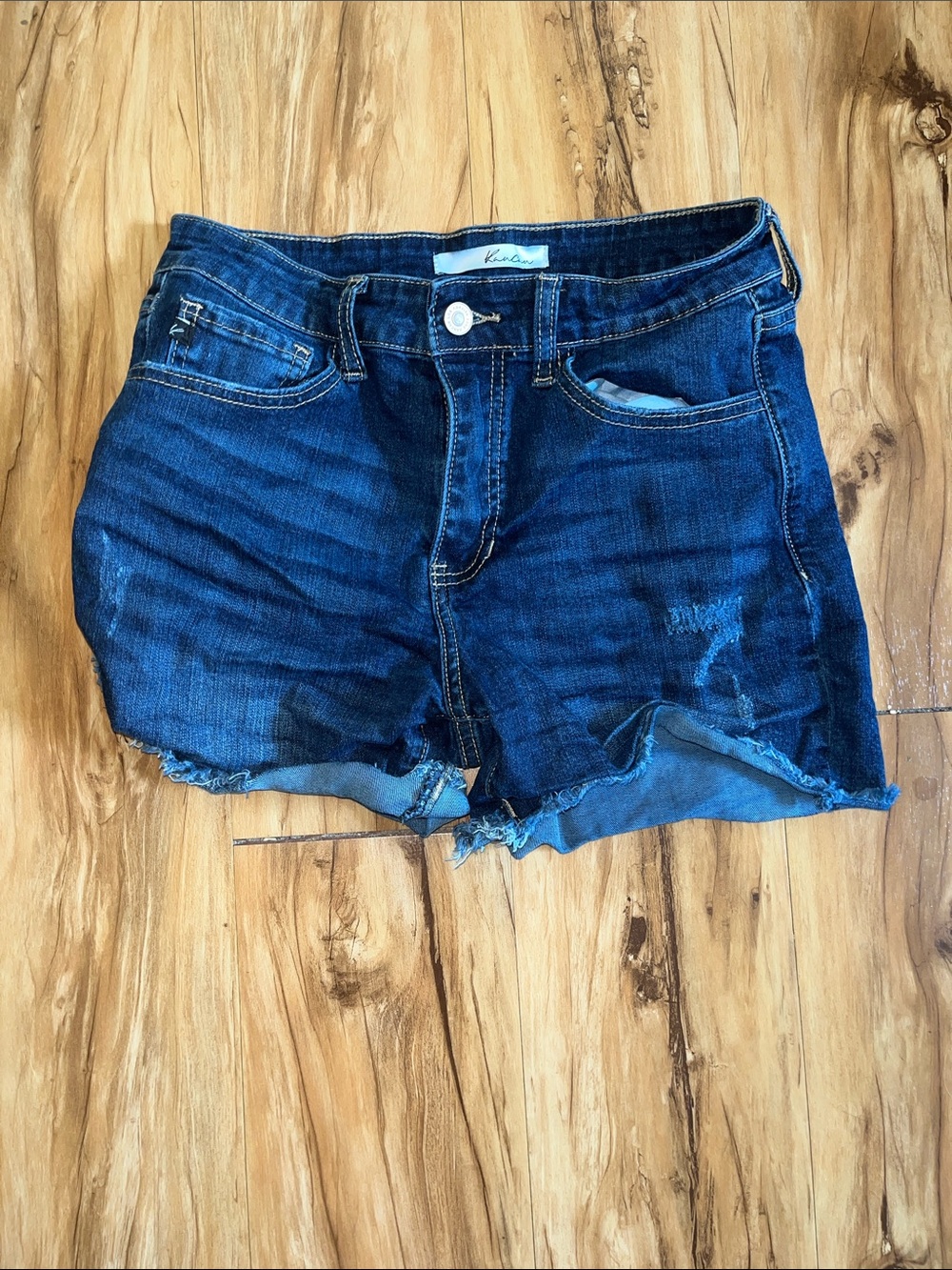KanCan Dark Indigo Frayed Hem Denim Shorts